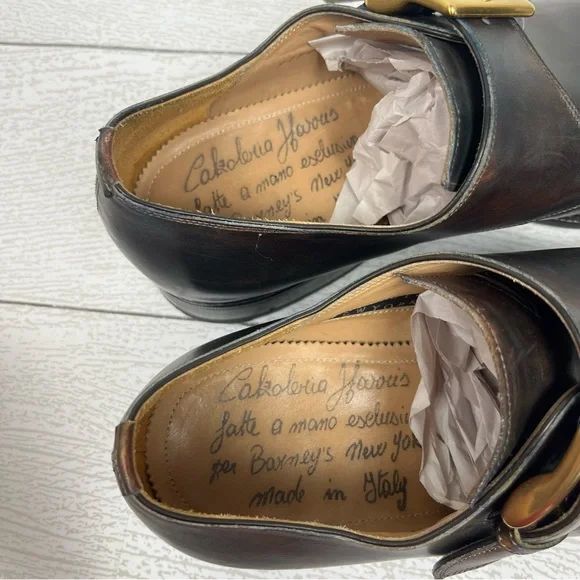CALZOLERIA HARRIS x BARNEY'S NEW YORK Brown Iridescent Monk Strap Loafers Sz 8.5
